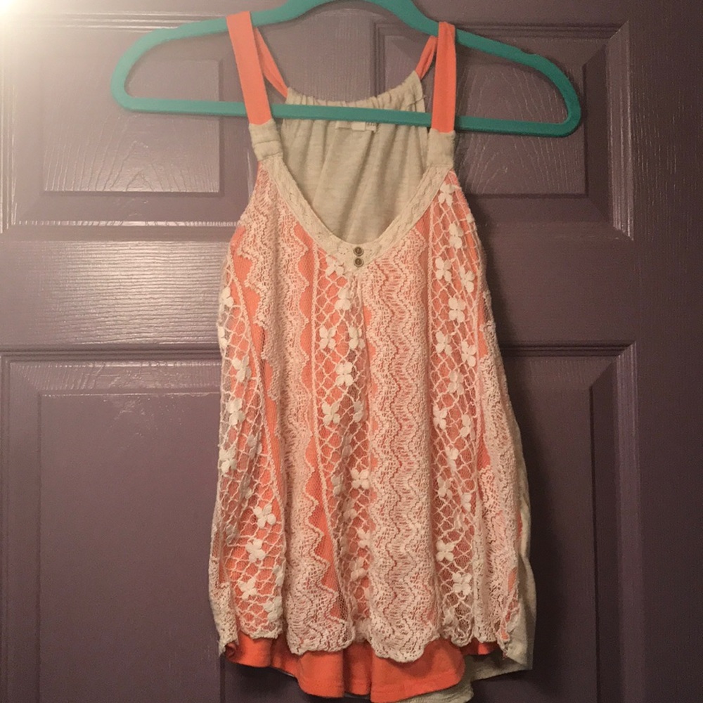 Coral and lace tank